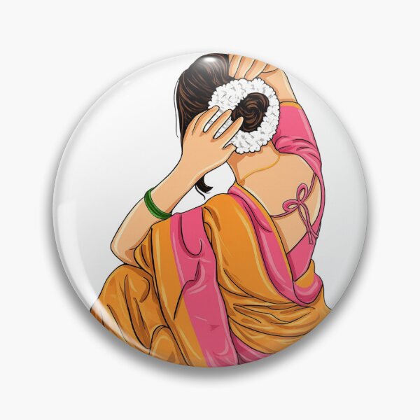 Item preview, Desi Girl Gajra Bun – Saree Aesthetic Indian Pakistani South Aisan Brown Woman Illustration designed and sold by Sketchbook Studio by Aqsaa.
