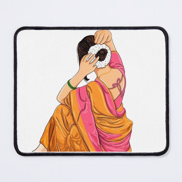 Item preview, Desi Girl Gajra Bun – Saree Aesthetic Indian Pakistani South Aisan Brown Woman Illustration designed and sold by Sketchbook Studio by Aqsaa.