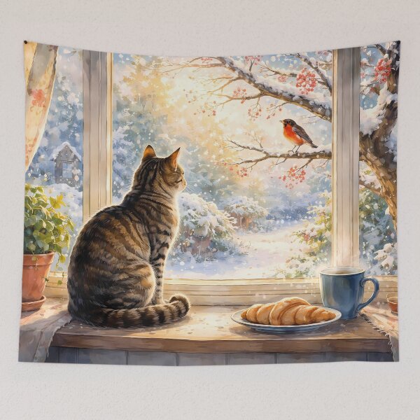 Item preview, Cat Watching a Winter Scene designed and sold by cuprum.