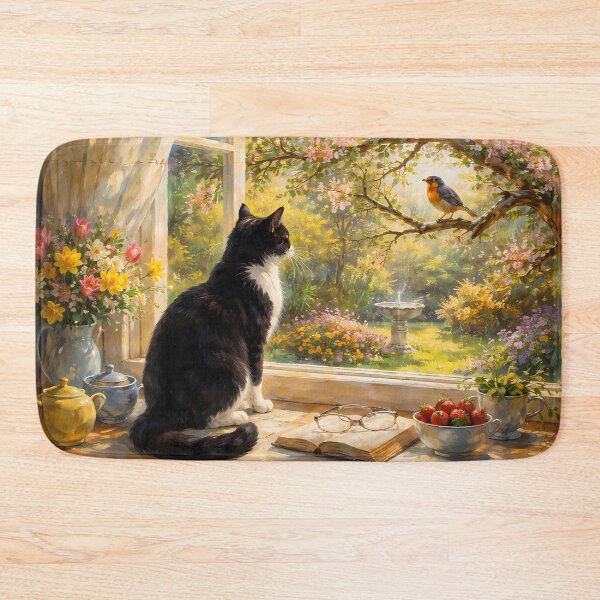 Item preview, Cat Watching Bird in Garden designed and sold by cuprum.