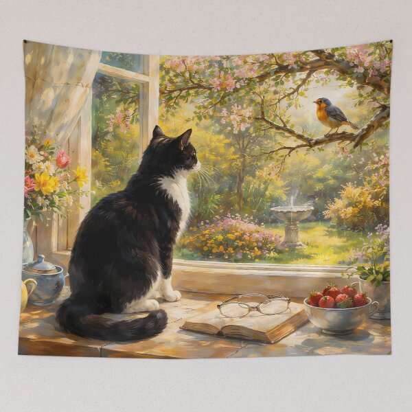 Item preview, Cat Watching Bird in Garden designed and sold by cuprum.