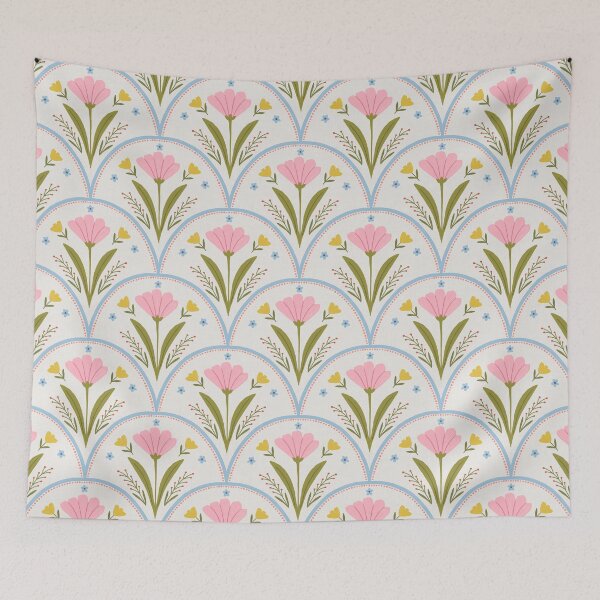 Item preview, Vintage folk floral ogee | Soft pink botanical design designed and sold by Illustrated by Nat.