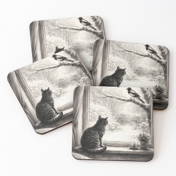 Item preview, Cat Watching Bird on Snowy Day designed and sold by cuprum.