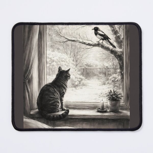 Item preview, Cat Watching Bird on Snowy Day designed and sold by cuprum.
