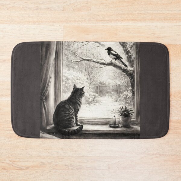 Item preview, Cat Watching Bird on Snowy Day designed and sold by cuprum.