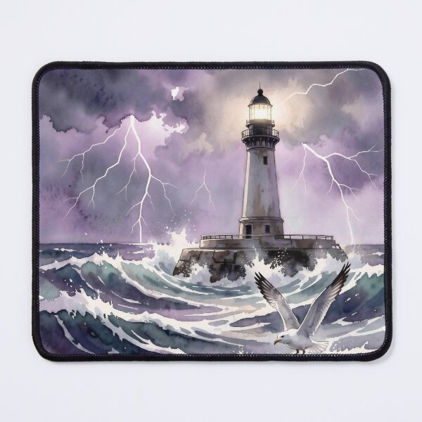 Item preview, Stormy Lighthouse & Seagull: The Watercolor Guardian designed and sold by Serene Strokes Art.