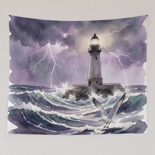 Item preview, Stormy Lighthouse & Seagull: The Watercolor Guardian designed and sold by Serene Strokes Art.