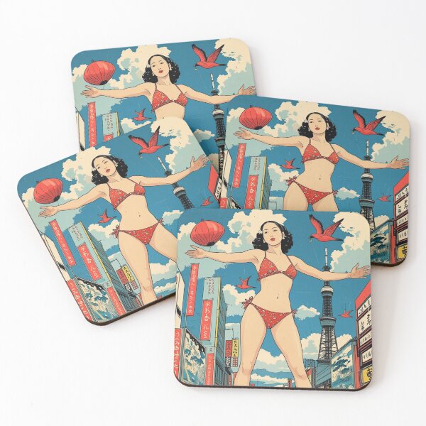 Item preview, Retro Ukiyo-e Giantess - 1950s Campy Kaiju Pin-Up in Vintage Tokyo designed and sold by Vandy Fullam.