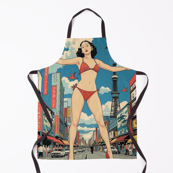 Item preview, Retro Ukiyo-e Giantess - 1950s Campy Kaiju Pin-Up in Vintage Tokyo designed and sold by Vandy Fullam.