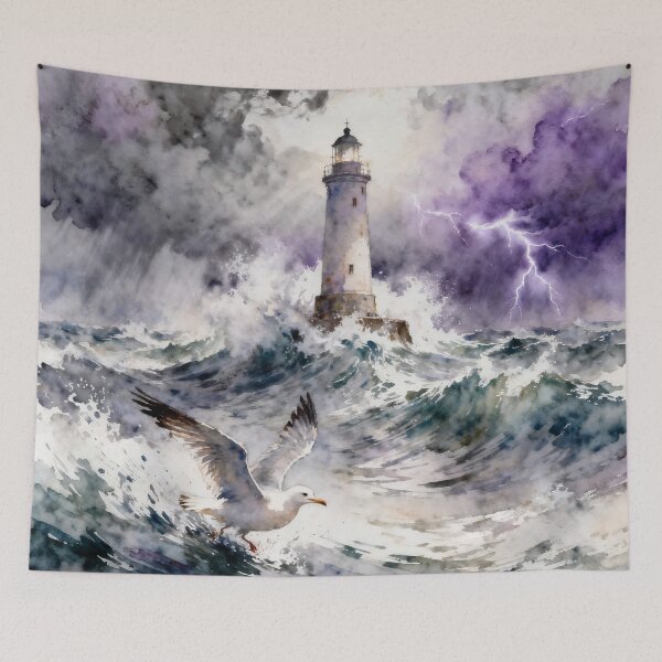 Item preview, The Storm’s Witness: Lighthouse and Seagull Watercolor designed and sold by Serene Strokes Art.