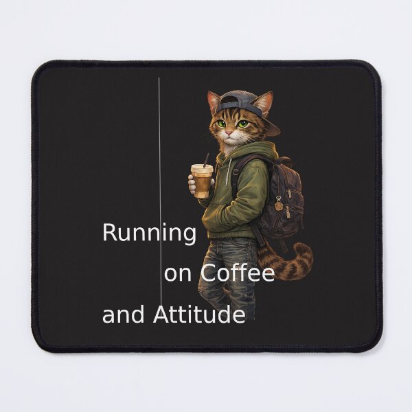 Item preview, Running on Coffee and Attitude – Street Cat Funny Coffee Lover T-Shirt designed and sold by IrynaLineArt.