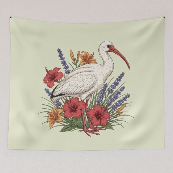 Item preview, American White Ibis With Florals Botanical Bird Theme designed and sold by BirdsnStuff.