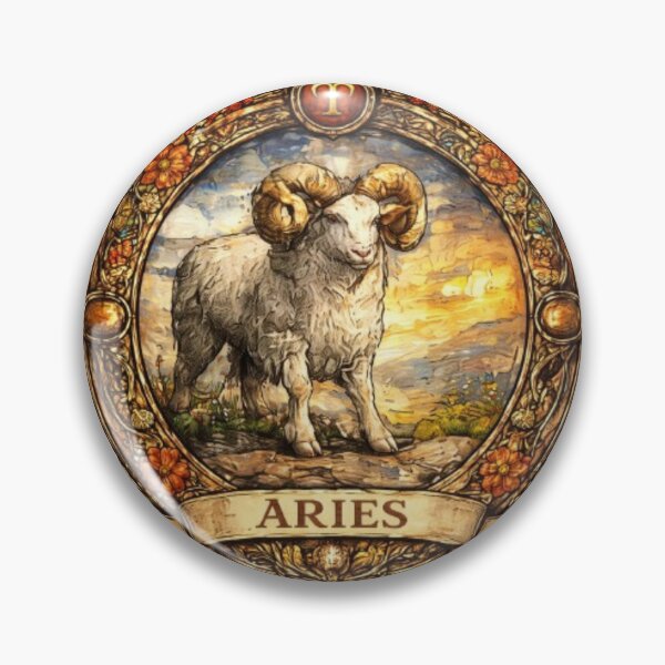 Item preview, Aries Zodiac Stained Glass Illustration – Majestic Ram Emblem designed and sold by Karszul.