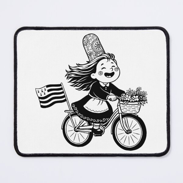 Item preview, Cute happy Bigouden girl on a bicycle with Breton flag designed and sold by 1enchik.