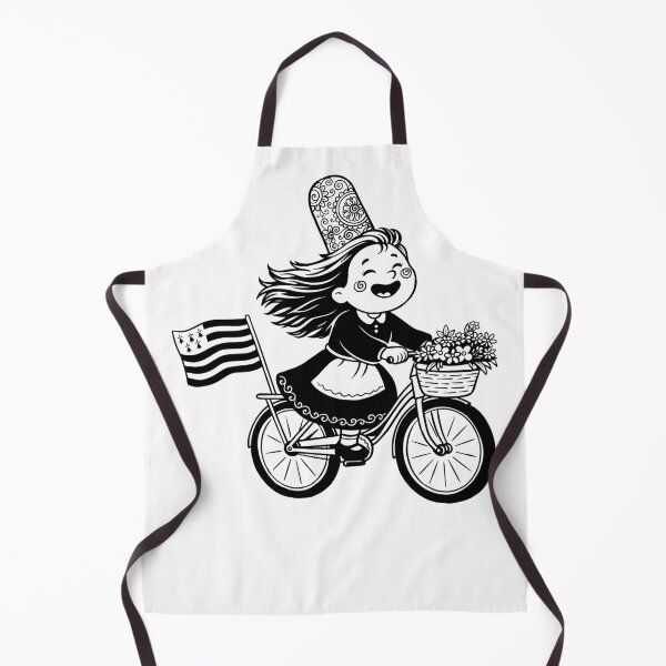 Item preview, Cute happy Bigouden girl on a bicycle with Breton flag designed and sold by 1enchik.
