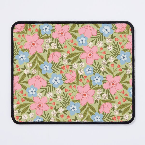 Item preview, Bright pink folk floral | Pistachio green garden flowers designed and sold by Illustrated by Nat.