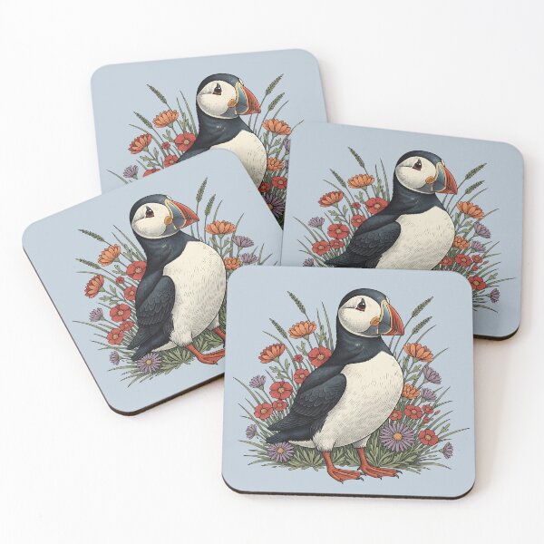 Item preview, Atlantic Puffin With Wildflowers Bird Theme Print designed and sold by BirdsnStuff.