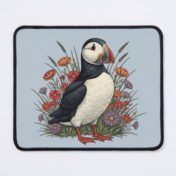 Item preview, Atlantic Puffin With Wildflowers Bird Theme Print designed and sold by BirdsnStuff.