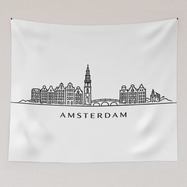 Item preview, Amsterdam skyline line art illustration designed and sold by CLOUTKULT.
