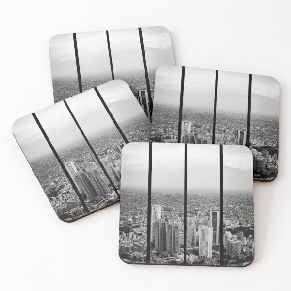 Item preview, Tokyo Shinjuku Cityscape – 4‑Panel Segmented Urban Skyline (Black & White) designed and sold by ARbyCharlie.