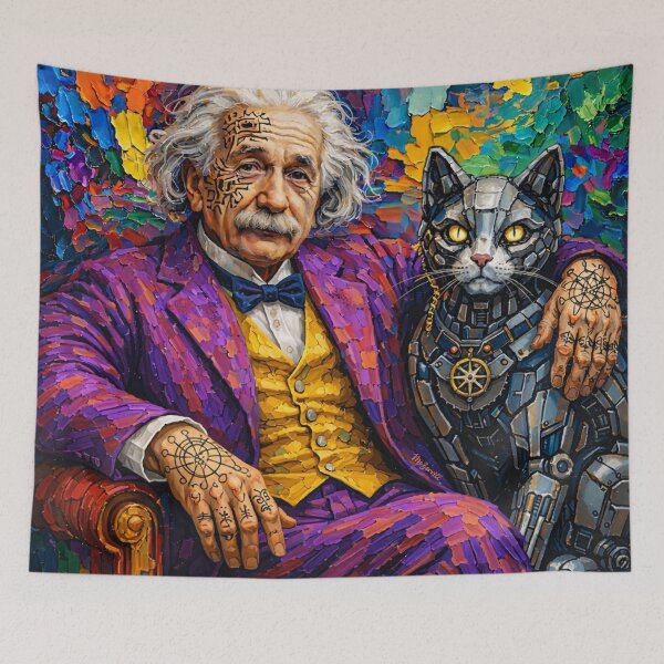 Item preview, Modern Einstein Portrait with Robot Cat designed and sold by McZerrill.