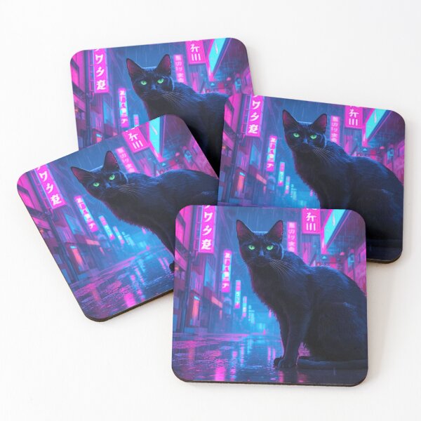 Item preview, Cyberpunk Neon Cat in Tokyo Rain designed and sold by FredyDesignHub.