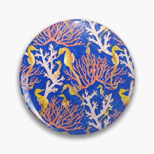 Item preview, Floral coral seahorse whirl - navy background designed and sold by Pxycrafts.