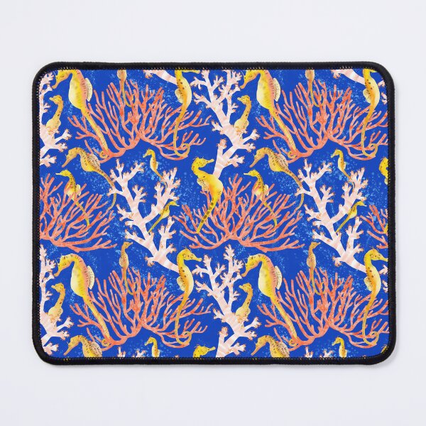 Item preview, Floral coral seahorse whirl - navy background designed and sold by Pxycrafts.
