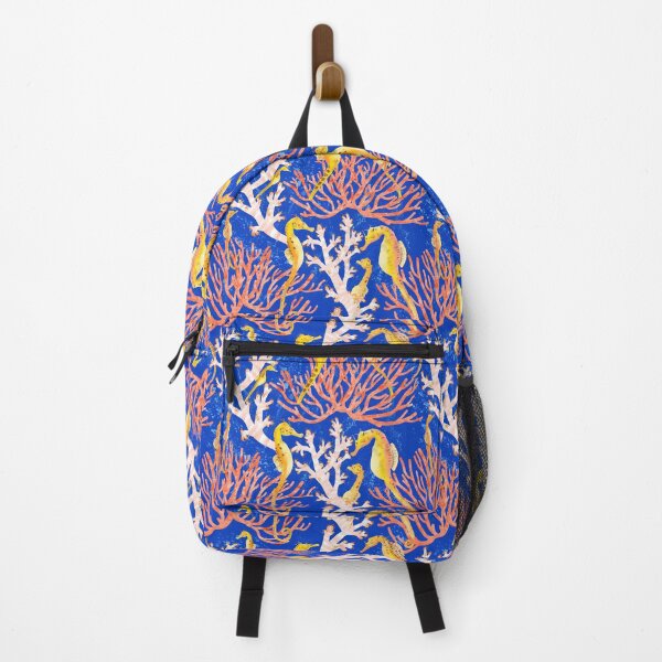 Item preview, Floral coral seahorse whirl - navy background designed and sold by Pxycrafts.