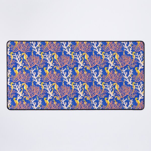 Item preview, Floral coral seahorse whirl - navy background designed and sold by Pxycrafts.