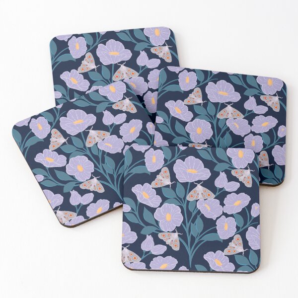 Item preview, violet flowers and moths seamless pattern designed and sold by Feral Lines Studio .