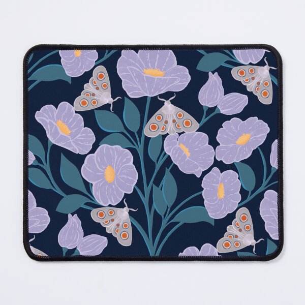 Item preview, violet flowers and moths seamless pattern designed and sold by Feral Lines Studio .