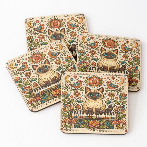 Item preview, Symphony of Whiskers – Folk Cat Harmony designed and sold by ForeverPrintsOK.