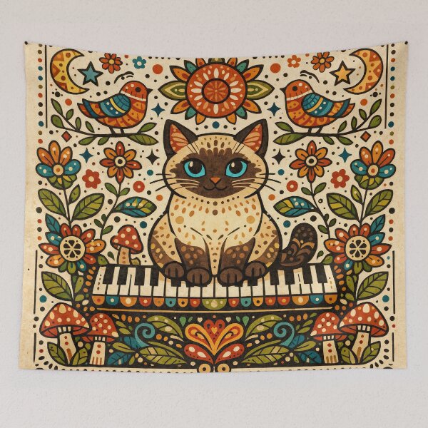 Item preview, Symphony of Whiskers – Folk Cat Harmony designed and sold by ForeverPrintsOK.