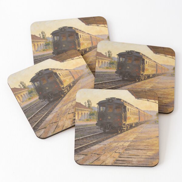 Item preview, Romantic Railway Journeys in Soft Light, Impressionist Train Station Wall Decor designed and sold by BlareBlare.