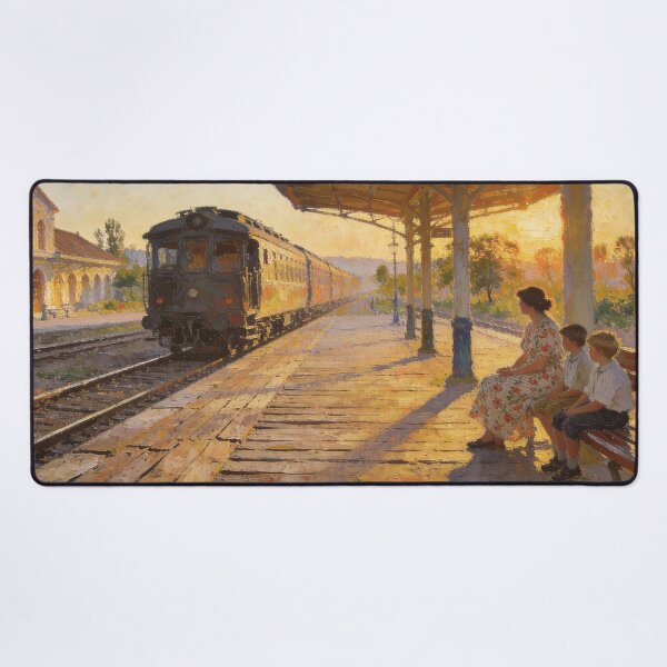 Item preview, Romantic Railway Journeys in Soft Light, Impressionist Train Station Wall Decor designed and sold by BlareBlare.