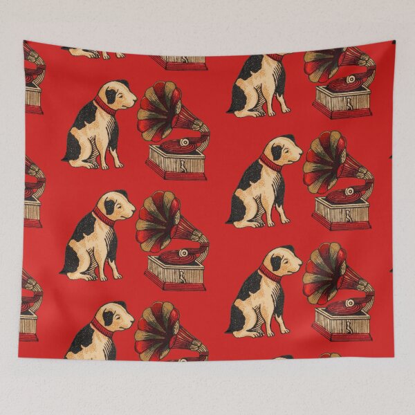 Item preview, Vintage Japanese Dog and Gramophone Matchbox Art designed and sold by Corinne Alexa Jackson.