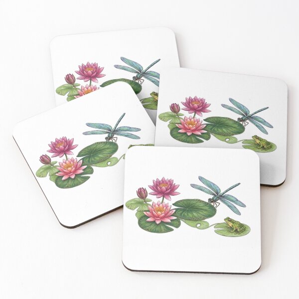 Item preview, Colorful Water Lily Ecosystem with Dragonfly and Frog designed and sold by NoriudaR.