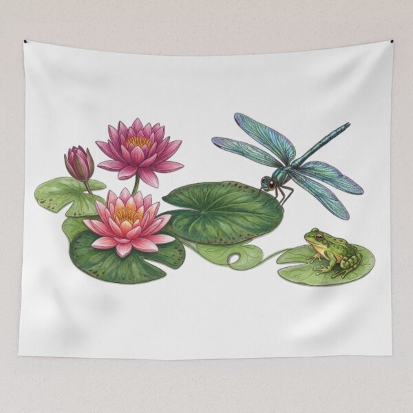 Item preview, Colorful Water Lily Ecosystem with Dragonfly and Frog designed and sold by NoriudaR.