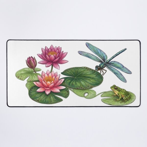 Item preview, Colorful Water Lily Ecosystem with Dragonfly and Frog designed and sold by NoriudaR.