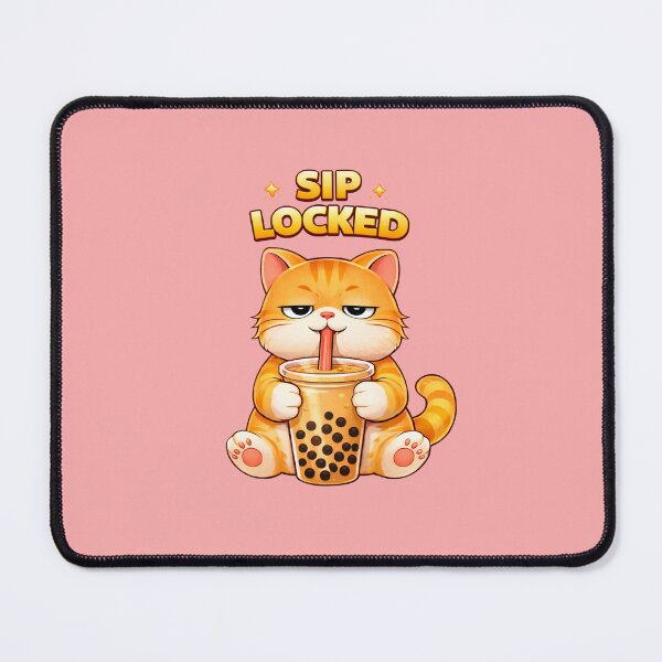Item preview, Sip Locked Funny Cat Bubble Tea Meme Cute Chonky Orange Cat Boba Lover Humor Sticker designed and sold by Mindworx21.