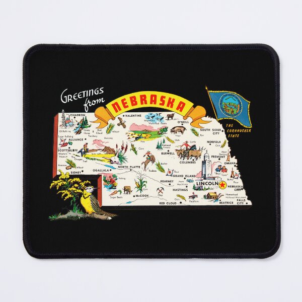 Item preview, Greetings From Nebraska Vintage Map Postcard Illustration Showing State Flag, Towns, Agriculture and Landmarks designed and sold by portokalis.