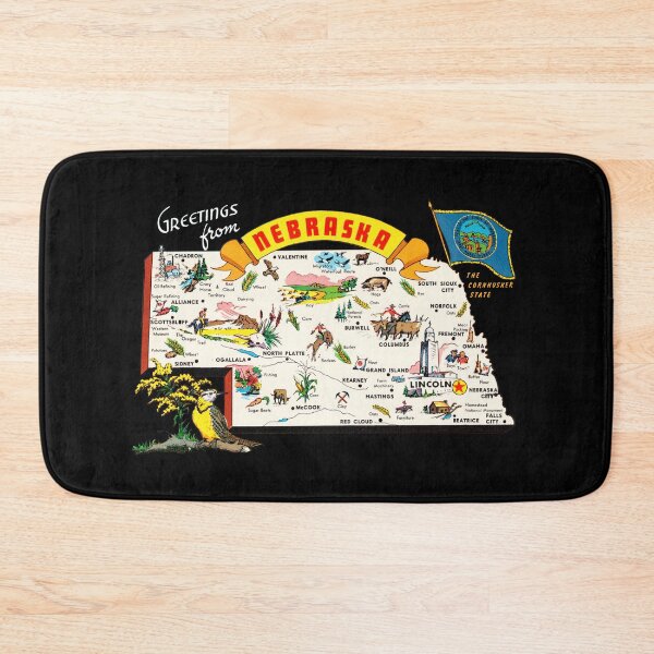 Item preview, Greetings From Nebraska Vintage Map Postcard Illustration Showing State Flag, Towns, Agriculture and Landmarks designed and sold by portokalis.