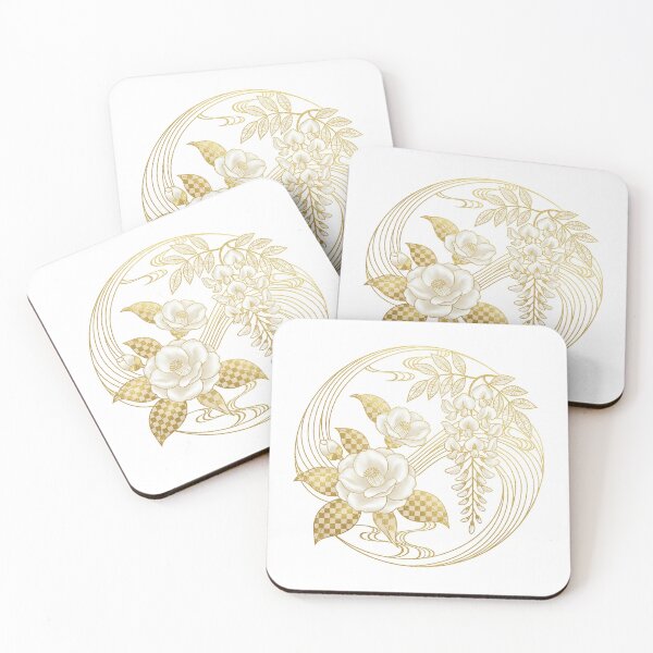 Item preview, Elegant Gold Camellia and Wisteria Japanese Art designed and sold by MCC Japanese Art.