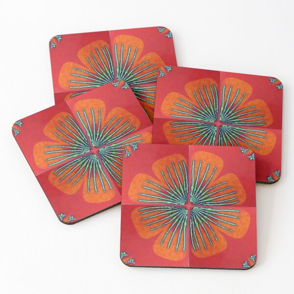 Item preview, 1970s flower power hippy red tile designed and sold by bravoalpha.