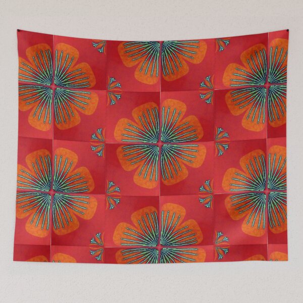 Item preview, 1970s flower power hippy red tile designed and sold by bravoalpha.
