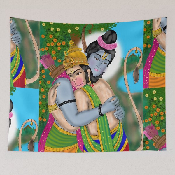 Item preview, Lord Rama and Hanuman Devotional Artwork – Sacred Hindu Bond Illustration designed and sold by Harshit_Digital_Arts.