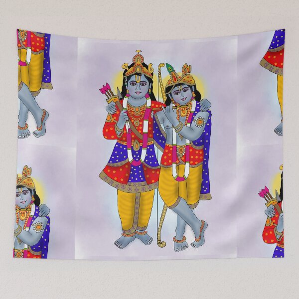 Item preview, Lord Rama and Krishna Divine Artwork – Hindu Spiritual Duo Illustration designed and sold by Harshit_Digital_Arts.