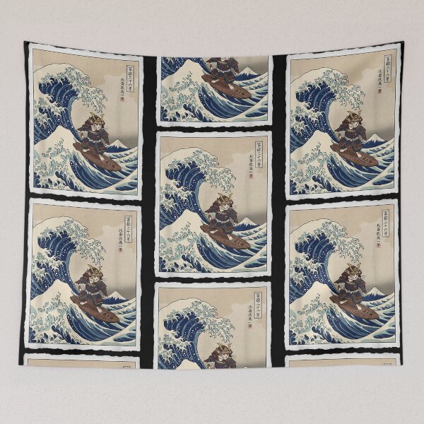 Item preview, Samurai Cat Surfing Great Wave Off Kanagawa Ukiyo-e Vintage designed and sold by phoebelevine.