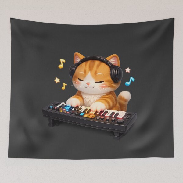 Item preview, Cute Keyboard Cat DJ - Kawaii Music Cat 3D | Cozy Aesthetic Gamer Pet designed and sold by Moons Studio.
